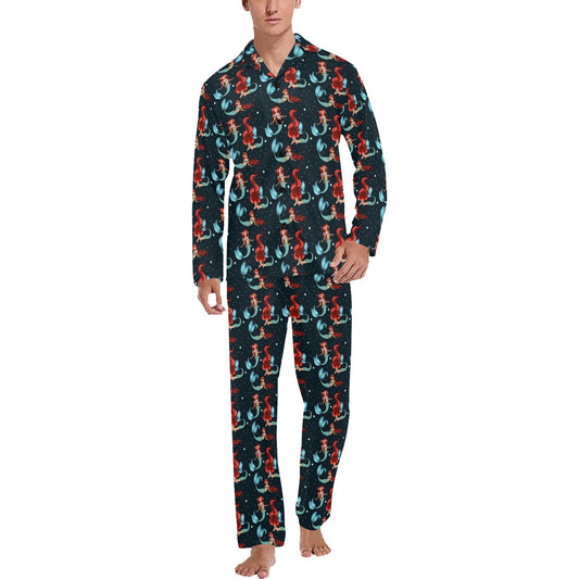 Mermaid Girl Themed Design Print Men's Long Pajama Set
