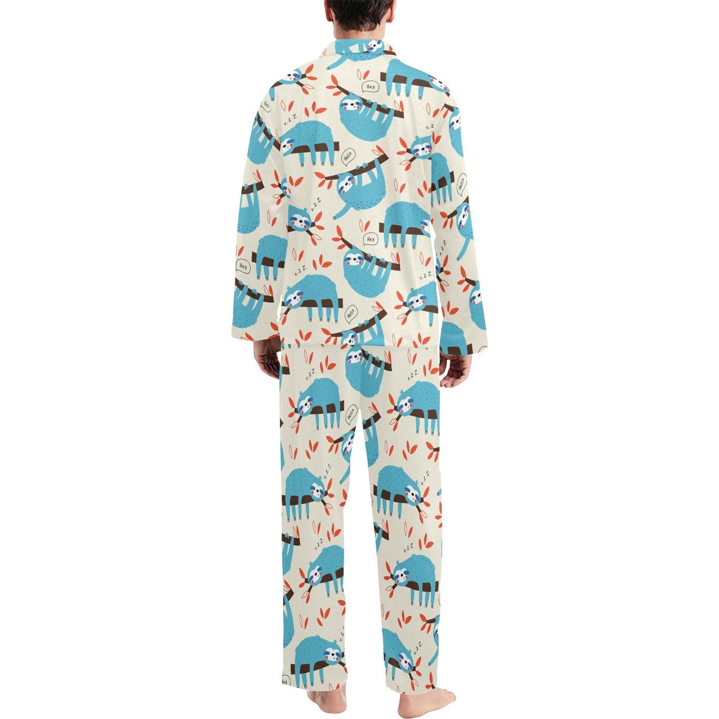 Sloth Print Design LKS3011 Men's Long Pajama Set