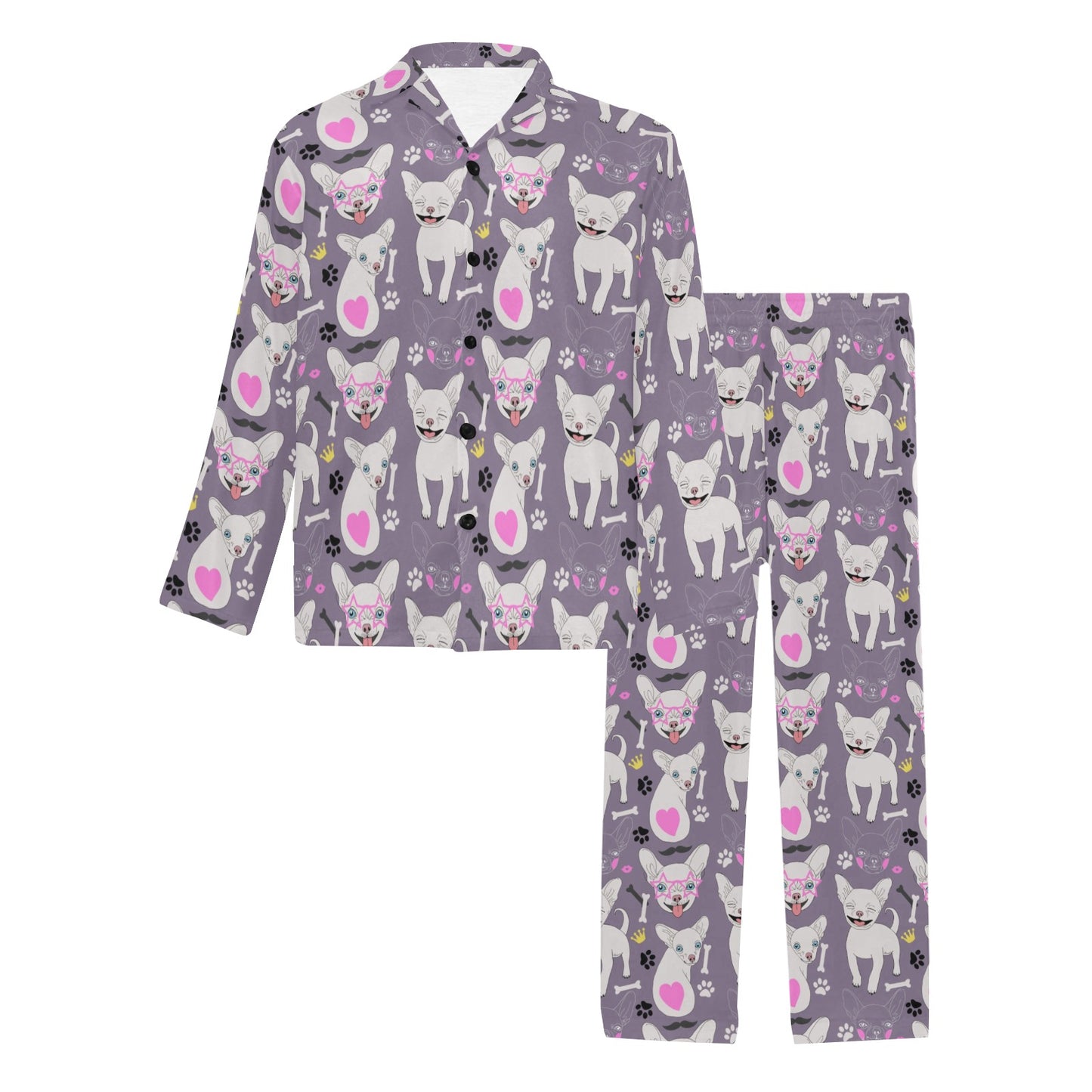Chihuahua Happy Pattern Men's Long Pajama Set