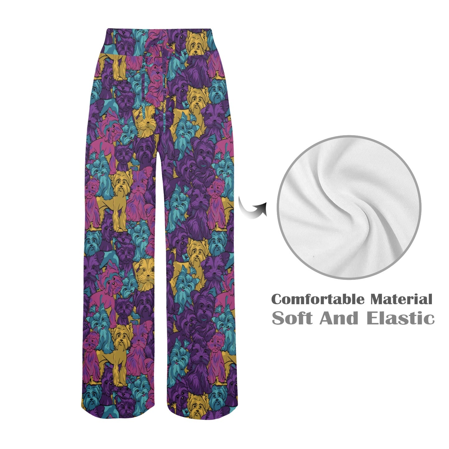 Yorkshire Terriers Print Design LKS3010 Women's Wide Leg Lounge Pants