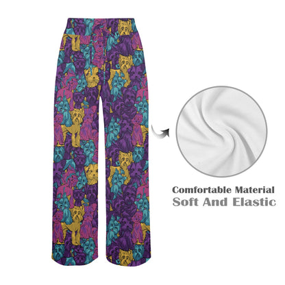 Yorkshire Terriers Print Design LKS3010 Women's Wide Leg Lounge Pants
