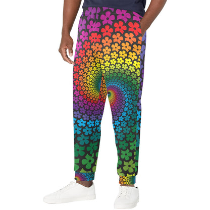 Flower Power Rainbow Spiral Print Men's Casual Track Pants