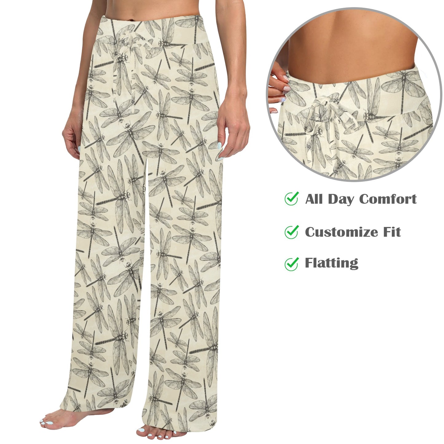 Dragonfly Print Design LKS402 Women's Wide Leg Lounge Pants