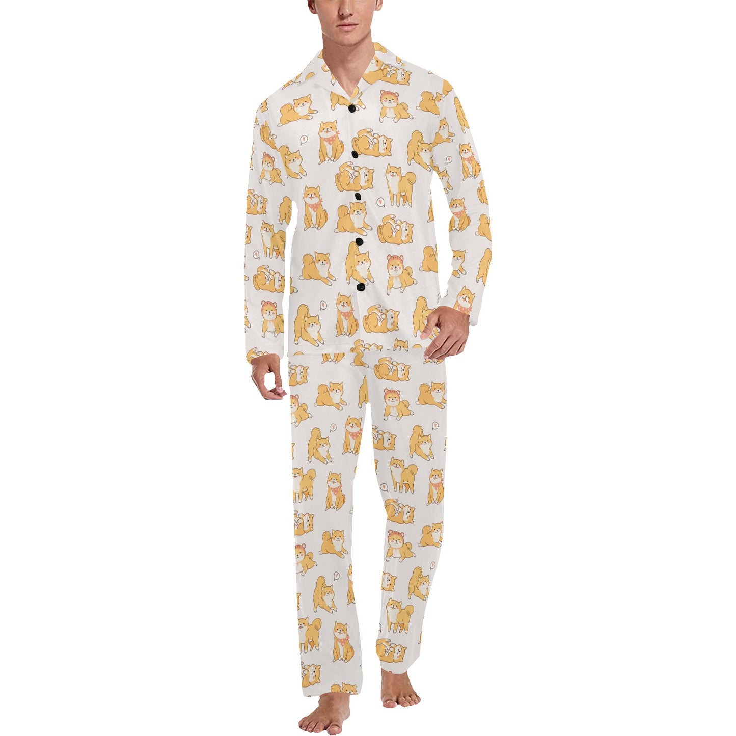 Shiba Inu Print Design LKS308 Men's Long Pajama Set