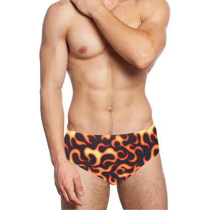 Flame Fire Themed Print Men's Swimming Briefs
