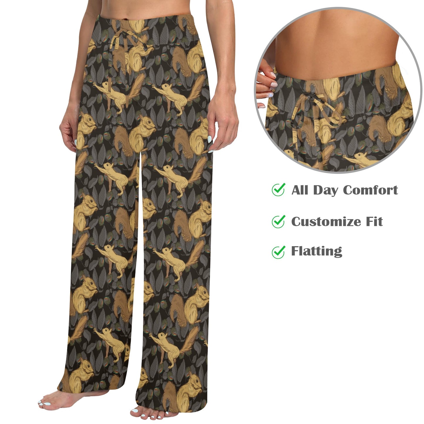 Squirrel Print Design LKS309 Women's Wide Leg Lounge Pants