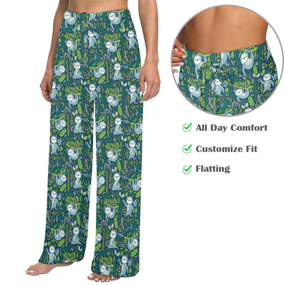 Sloth Print Design LKS304 Women's Wide Leg Lounge Pants