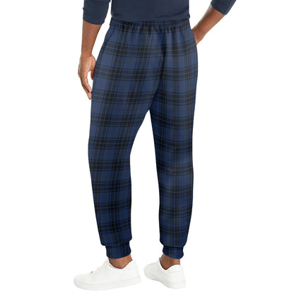 Navy Blue Tartan Plaid Pattern Men's Casual Track Pants