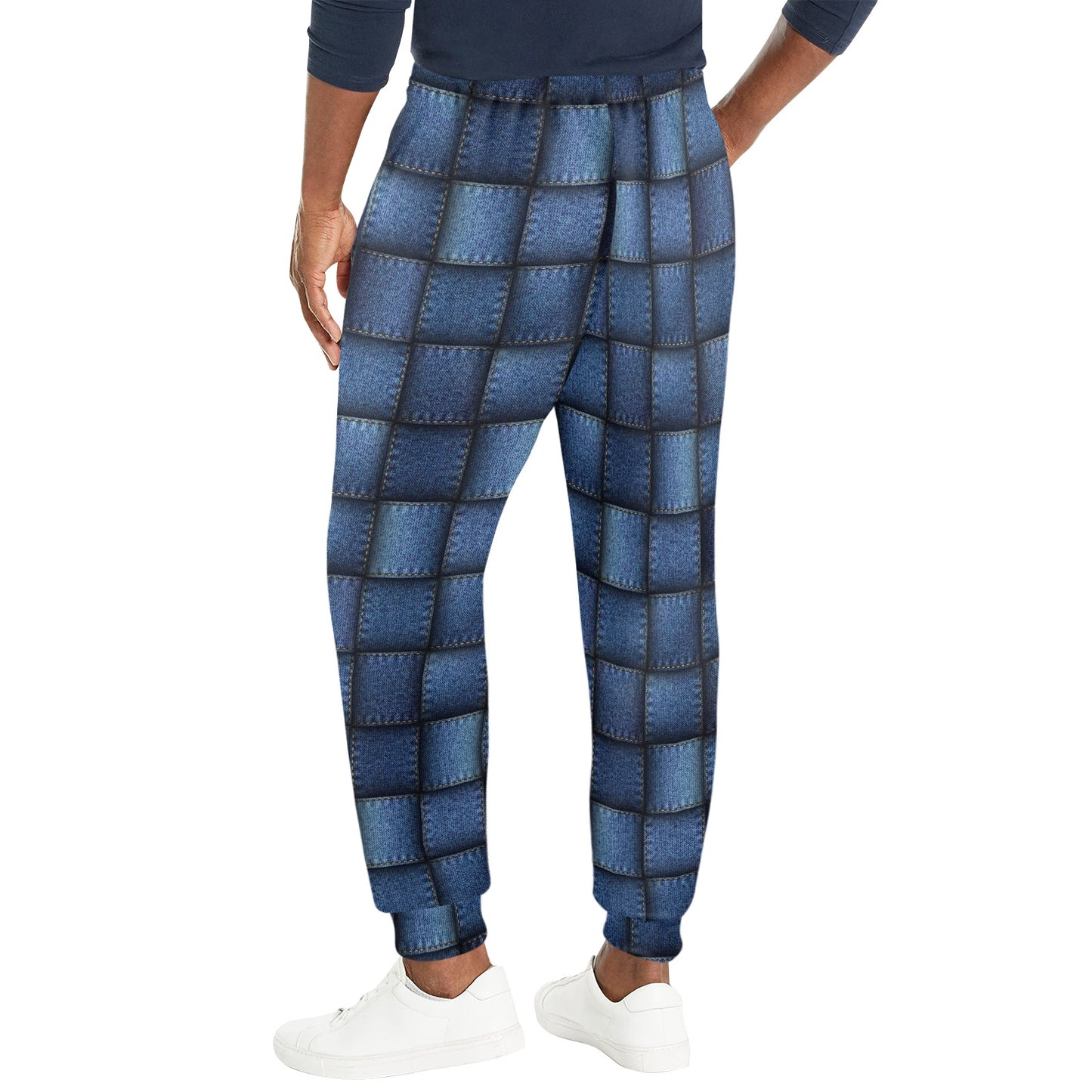 Denim patchwork Design Print Pattern JJ078 Men's Casual Track Pants