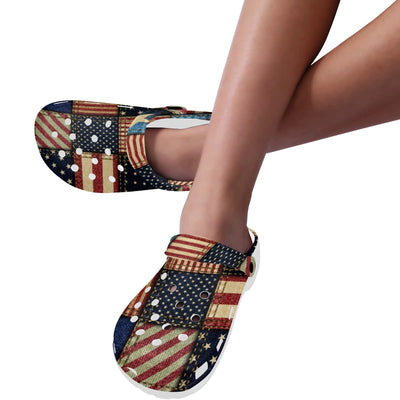 American flag Patchwork Design Unisex Clogs Shoes