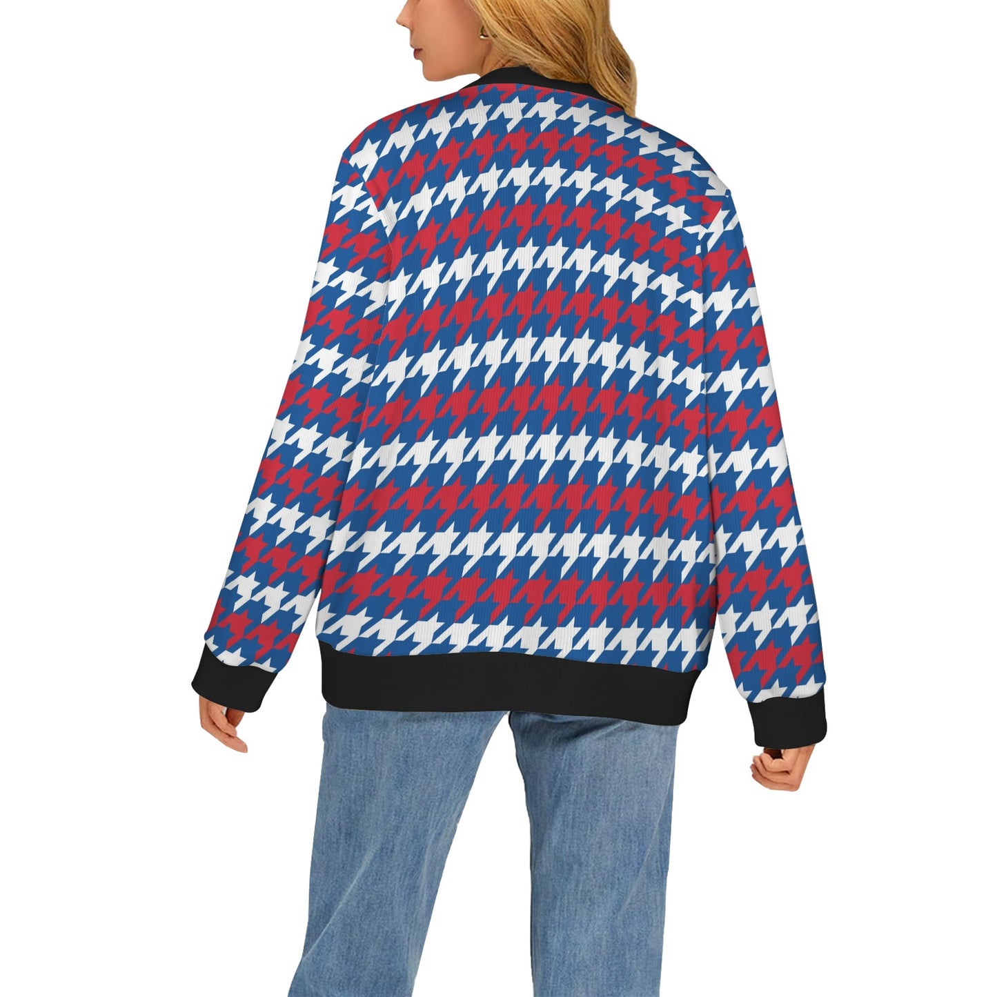 Patriotic Houndstooth Pattern Print Design A02 Women's Cardigan