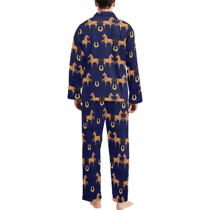 Horse Luxury Themed Pattern Print Men's Long Pajama Set