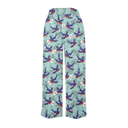 Swallow Bird Pattern Print Design 02 Women's Wide Leg Lounge Pants