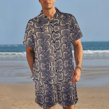 Snake Skin Pattern Print Men's Beach Shirt and Shorts Set