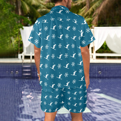 Ski Print Design LKS301 Men's Beach Shirt and Shorts Set