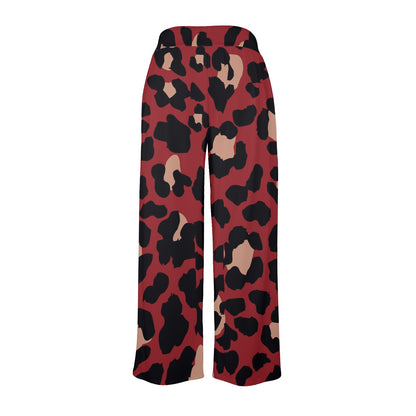 Cheetah Red Print Pattern Women's Wide Leg Lounge Pants