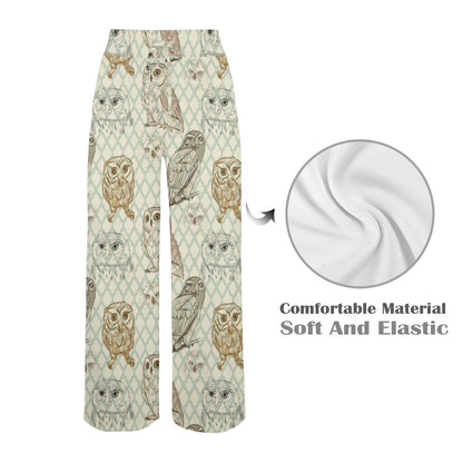 Owl Pattern Print Design A03 Women's Wide Leg Lounge Pants