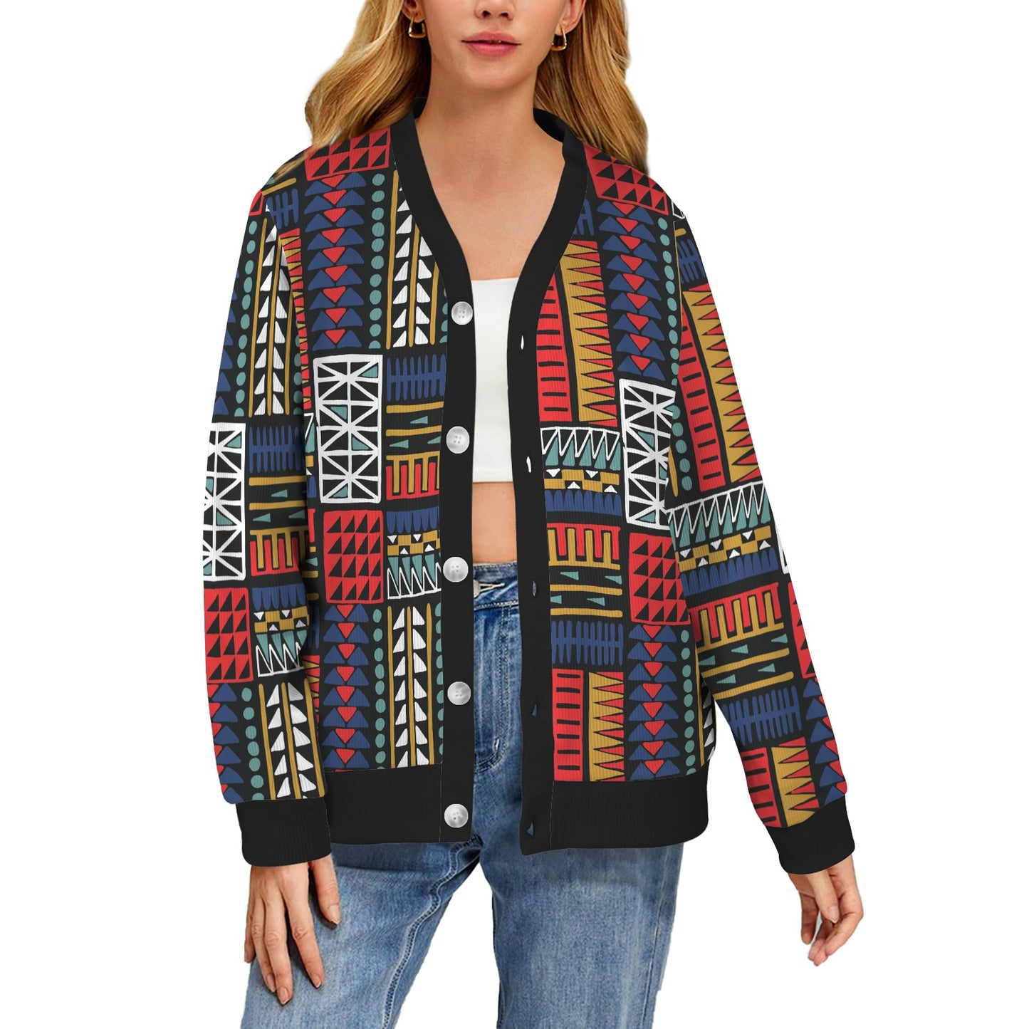Kente Pattern Print Design 02 Women's Cardigan