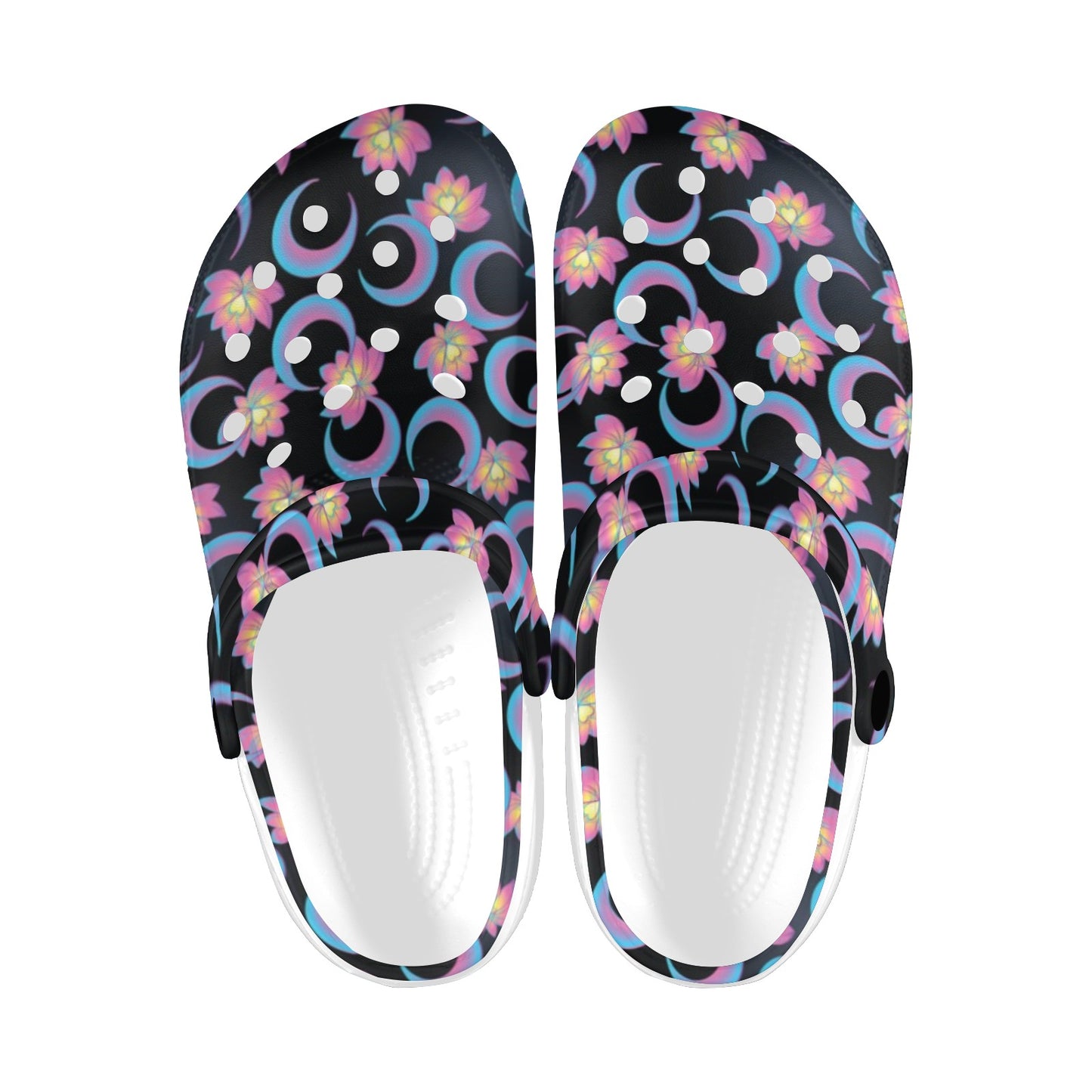 Lotus with Moon Pink Print Themed Unisex Clogs Shoes