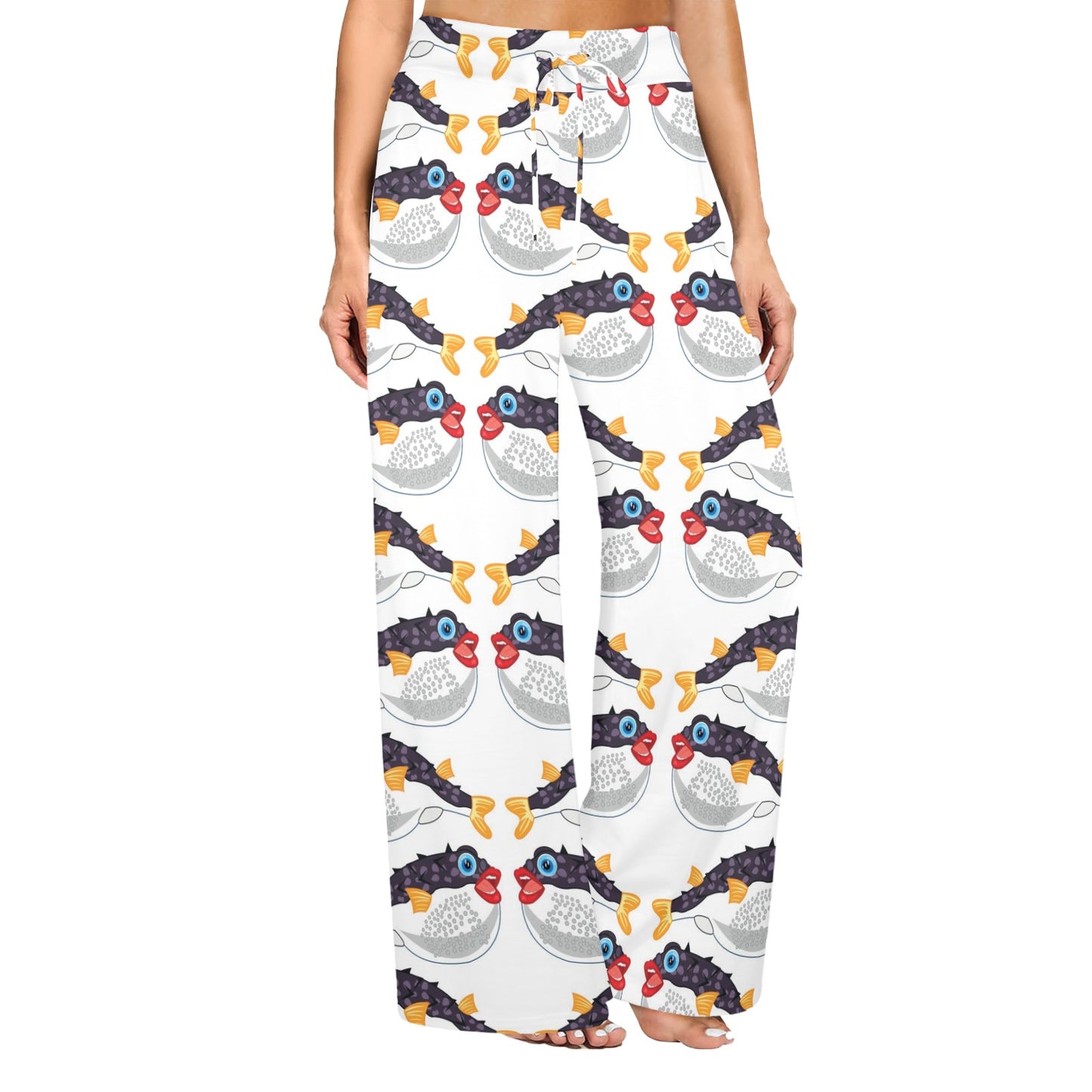 Fugu Pattern Print Design 03 Women's Wide Leg Lounge Pants