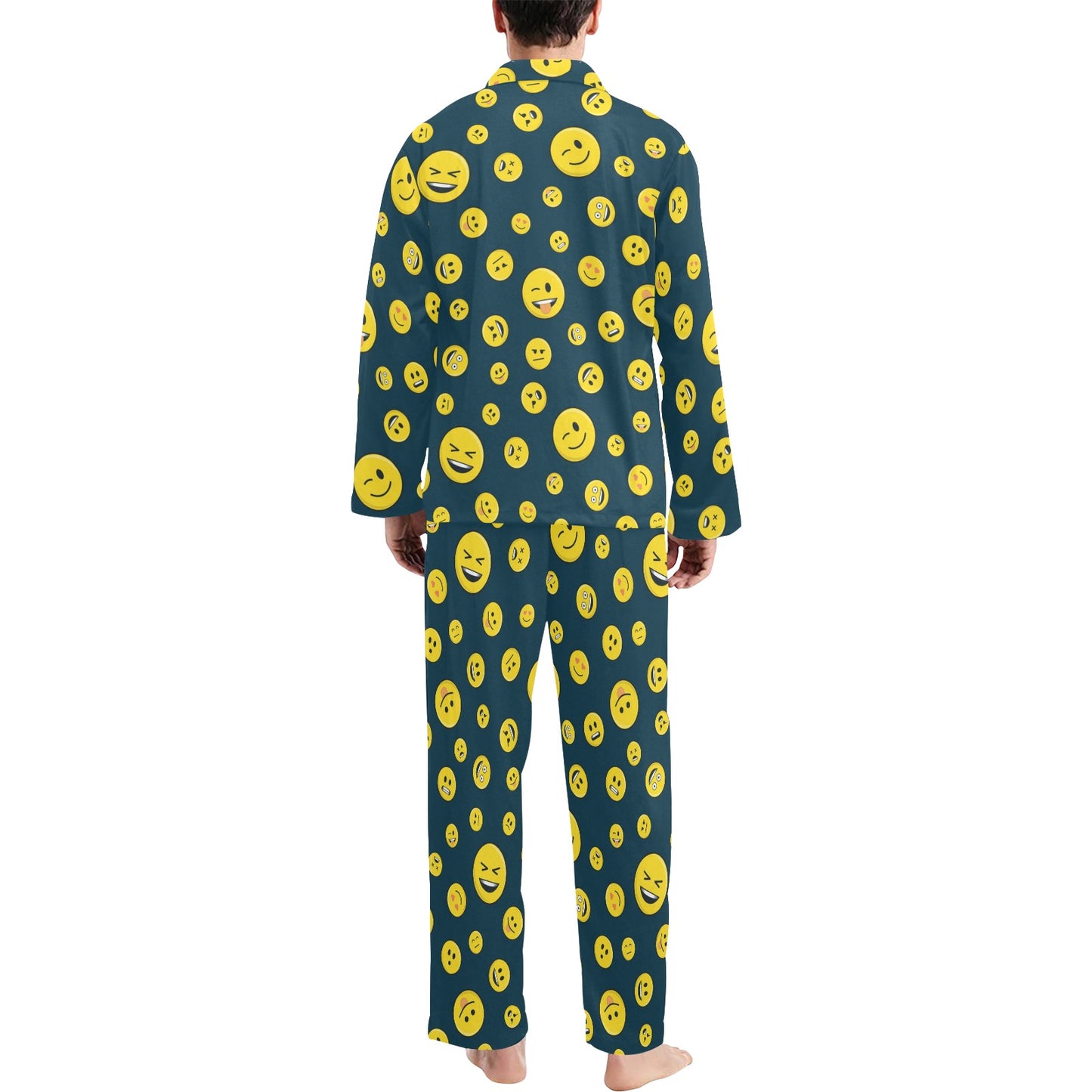 Smiley Face Emoji Print Design LKS301 Men's Long Pajama Set