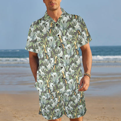 Koala Pattern Design Print Men's Beach Shirt and Shorts Set