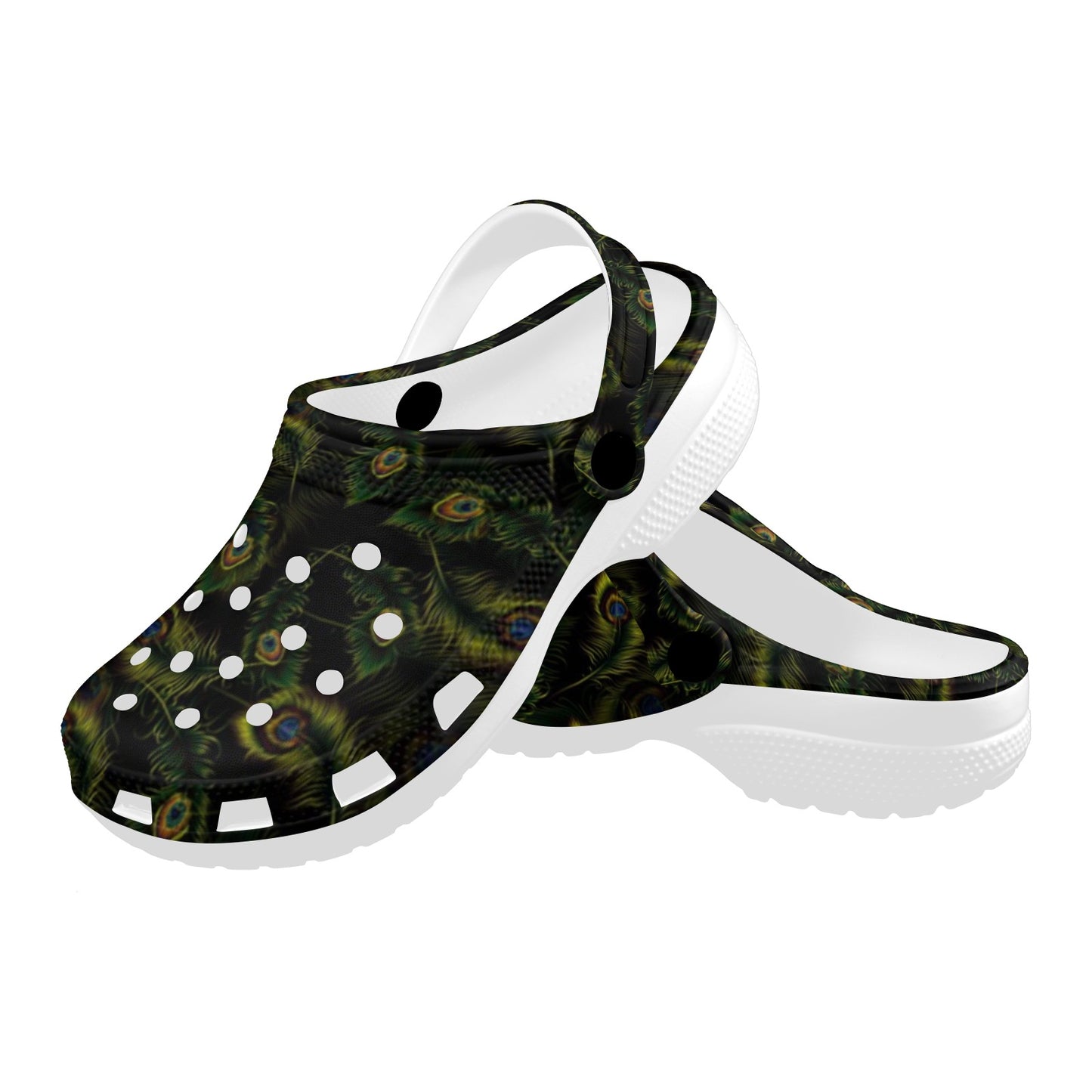 Peacock Feather Pattern Design Print Unisex Clogs Shoes