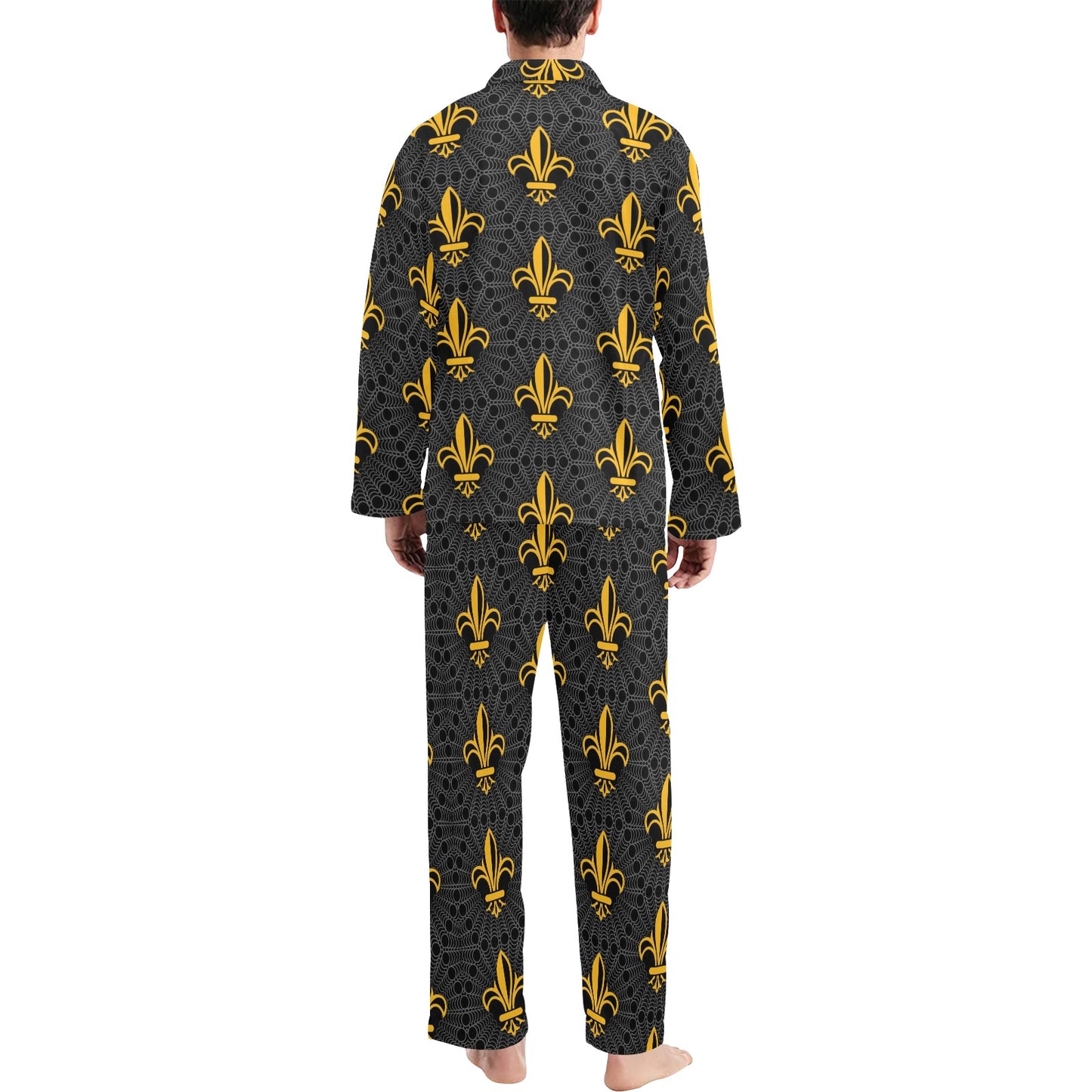 Fleur De Lis Gold Pattern Print Design 01 Men's Long Pajama Set