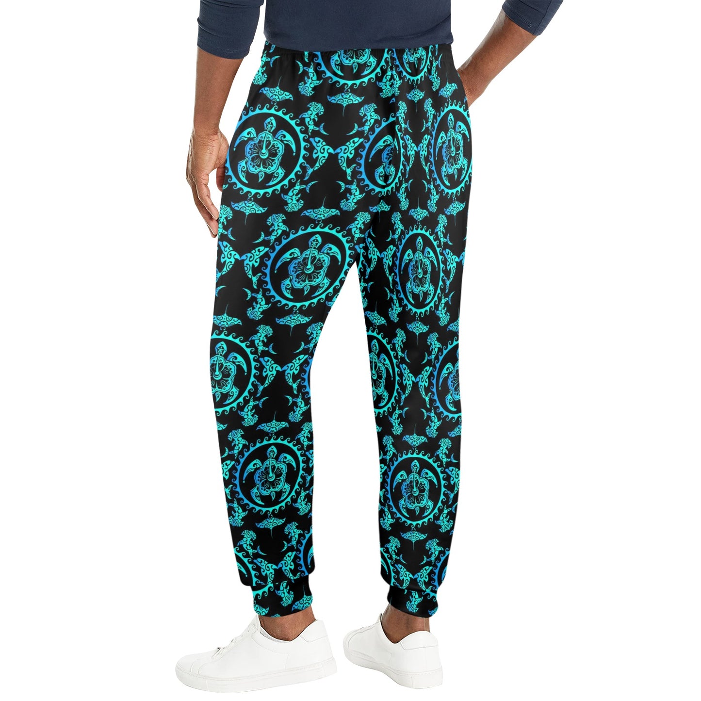turquoise Tribal Sea Turtle Hawaiian Men's Casual Track Pants