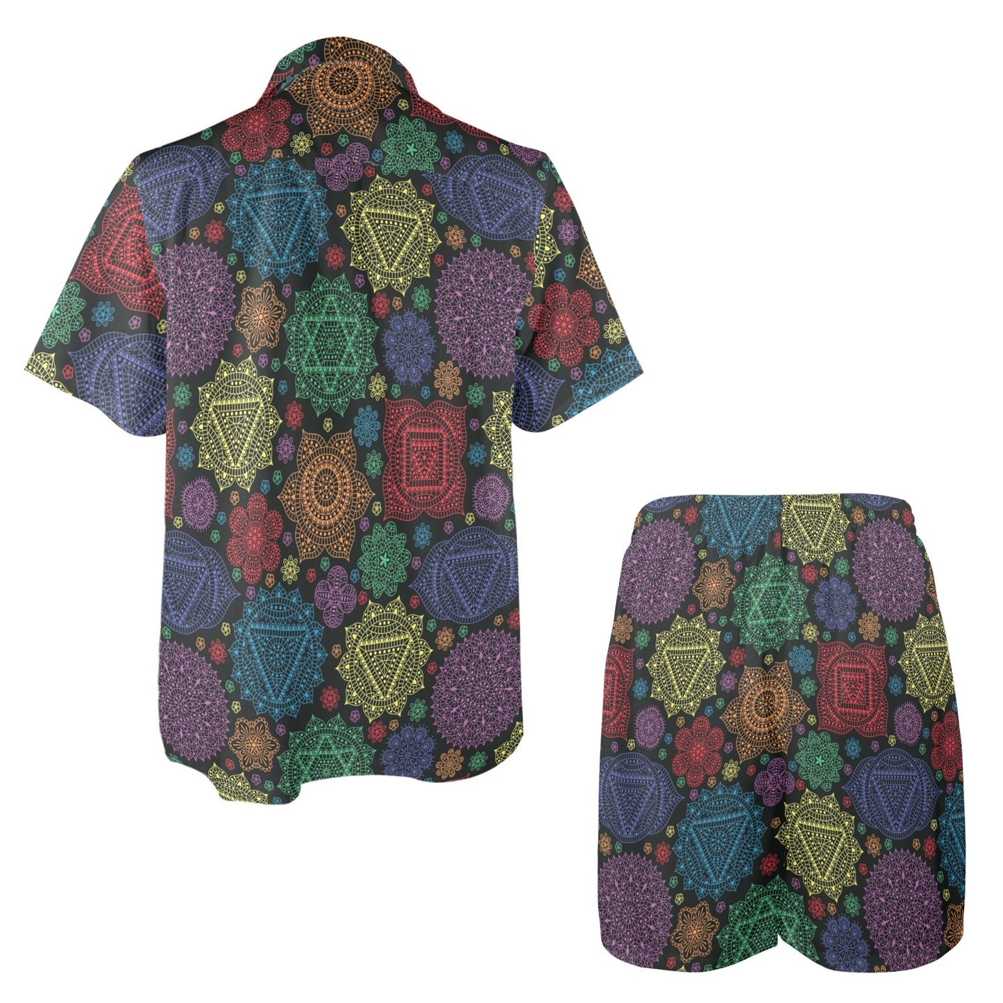 Chakra Mandala Print Pattern Men's Beach Shirt and Shorts Set