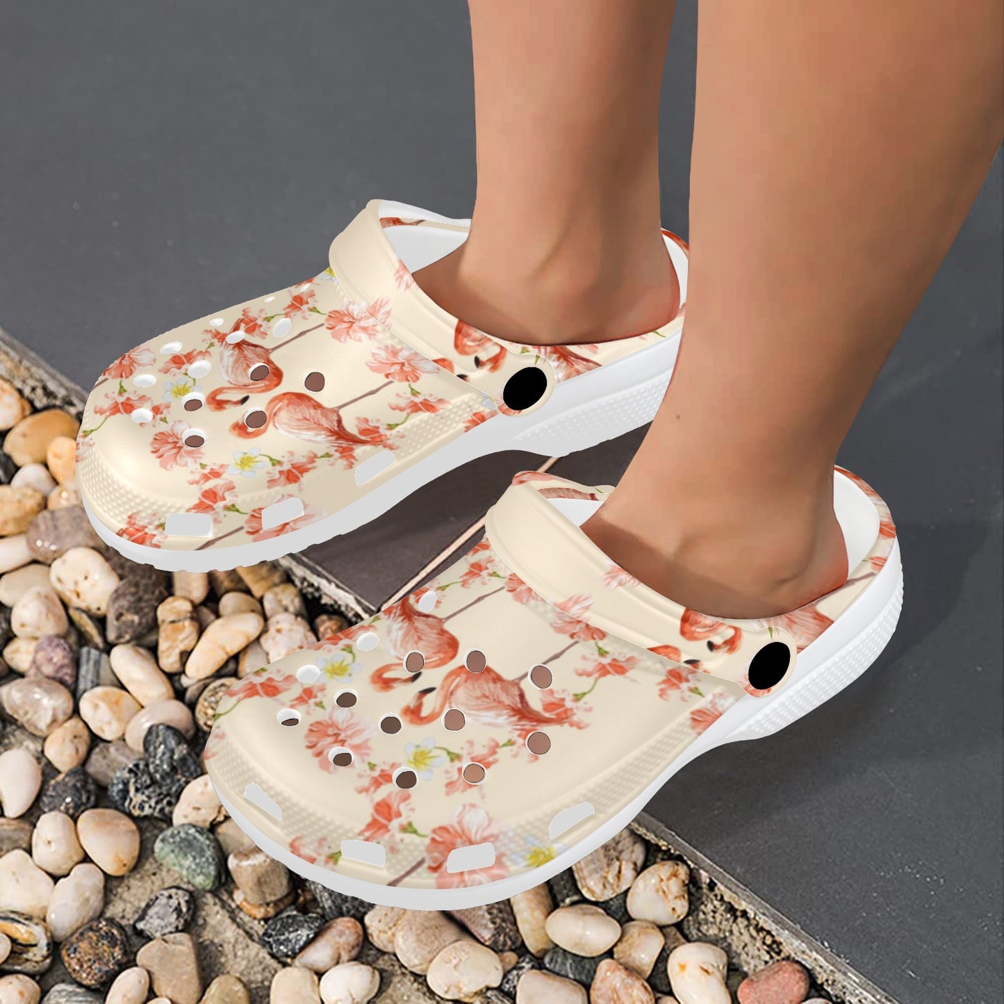 Flamingo Hibiscus Print Pattern Unisex Clogs Shoes