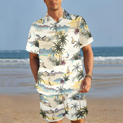 Palm Tree Beach Print Tapestry Men's Beach Shirt and Shorts Set