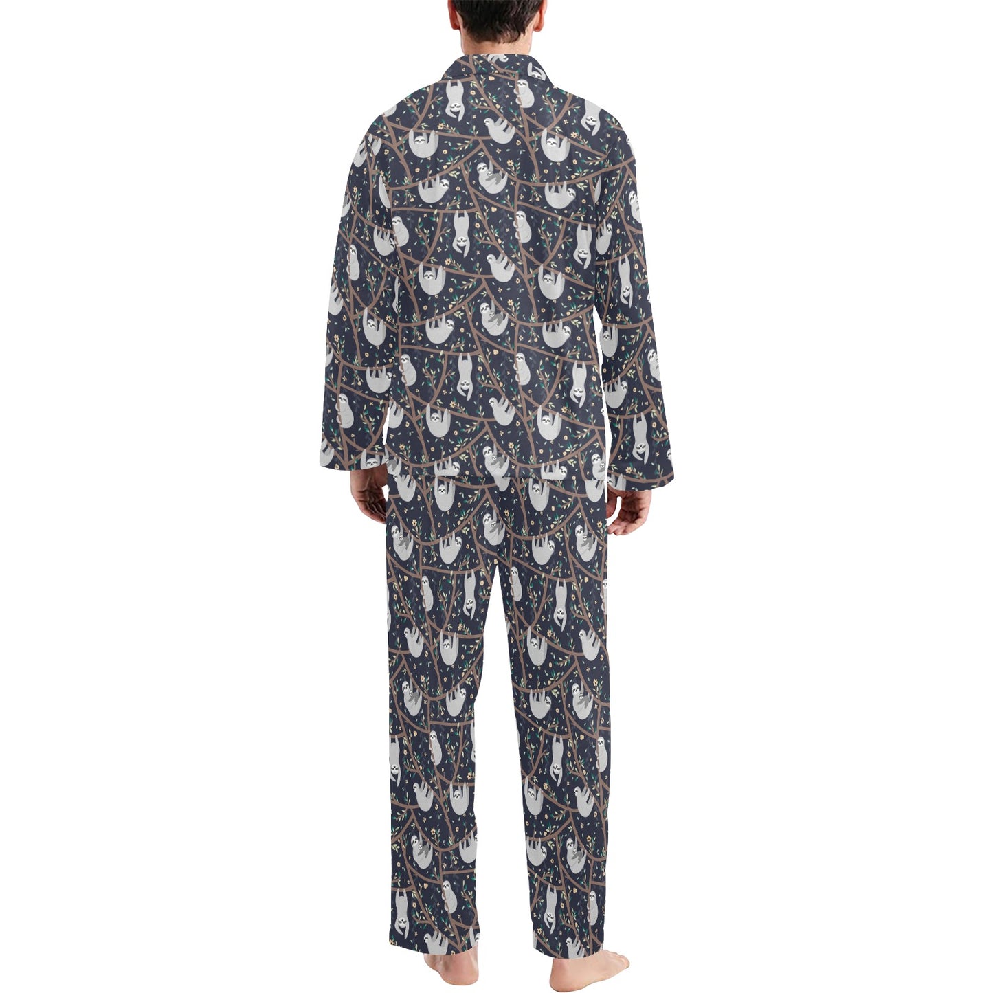 Sloth Happy Design Themed Print Men's Long Pajama Set