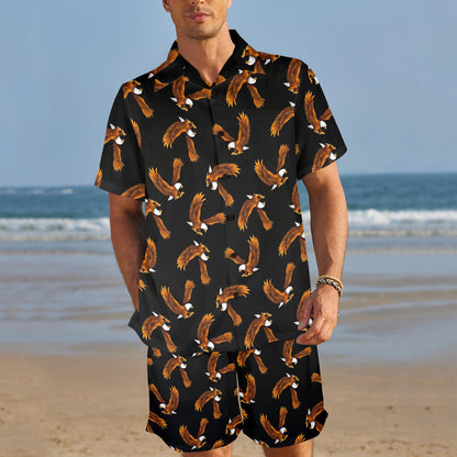 Eagles Print Pattern Men's Beach Shirt and Shorts Set