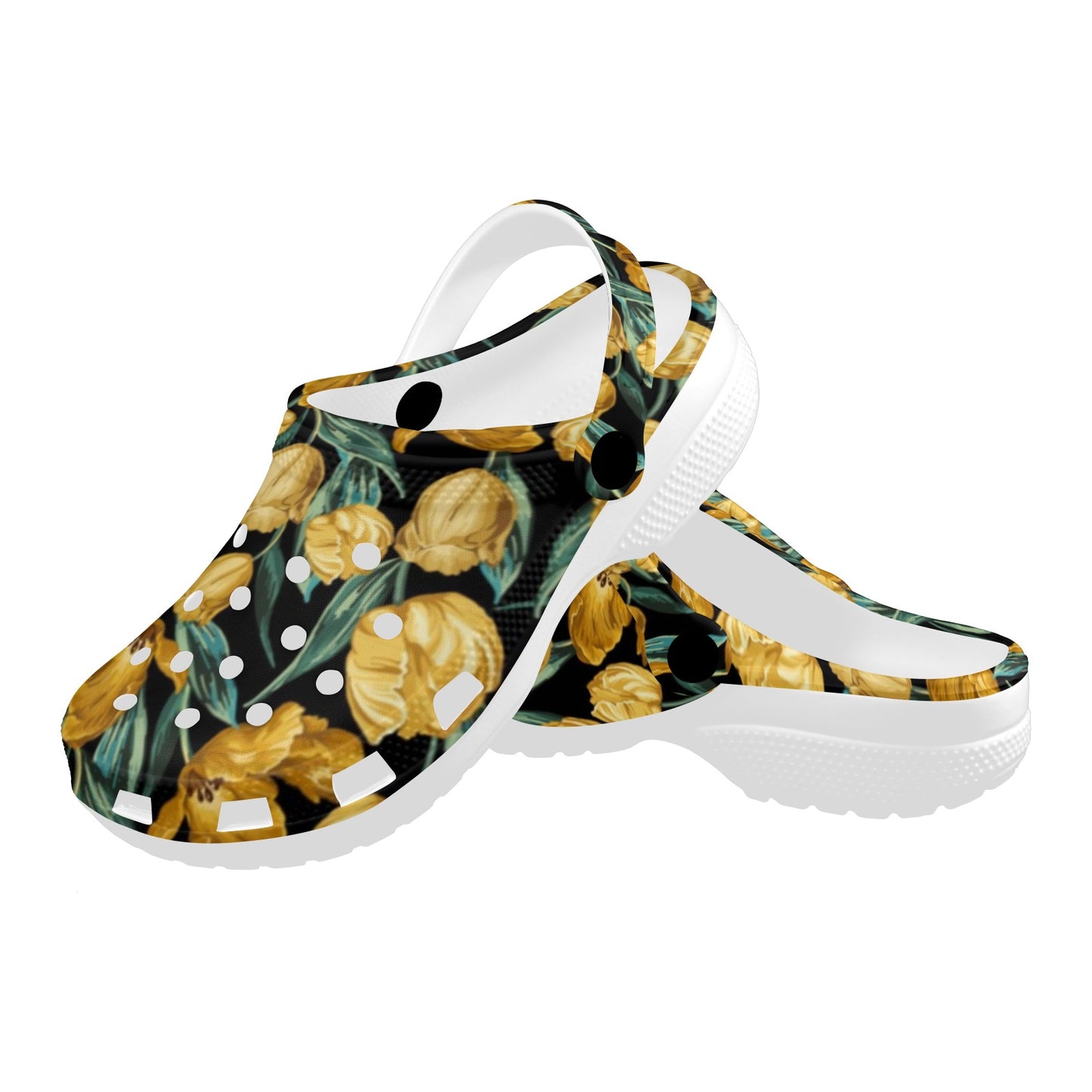 Elegant Yellow Tulip Print Unisex Clogs Shoes