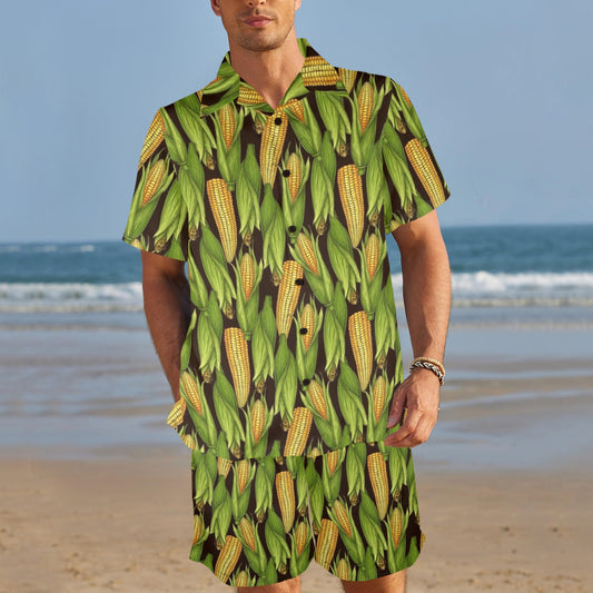 Agricultural Corn cob Print Men's Beach Shirt and Shorts Set