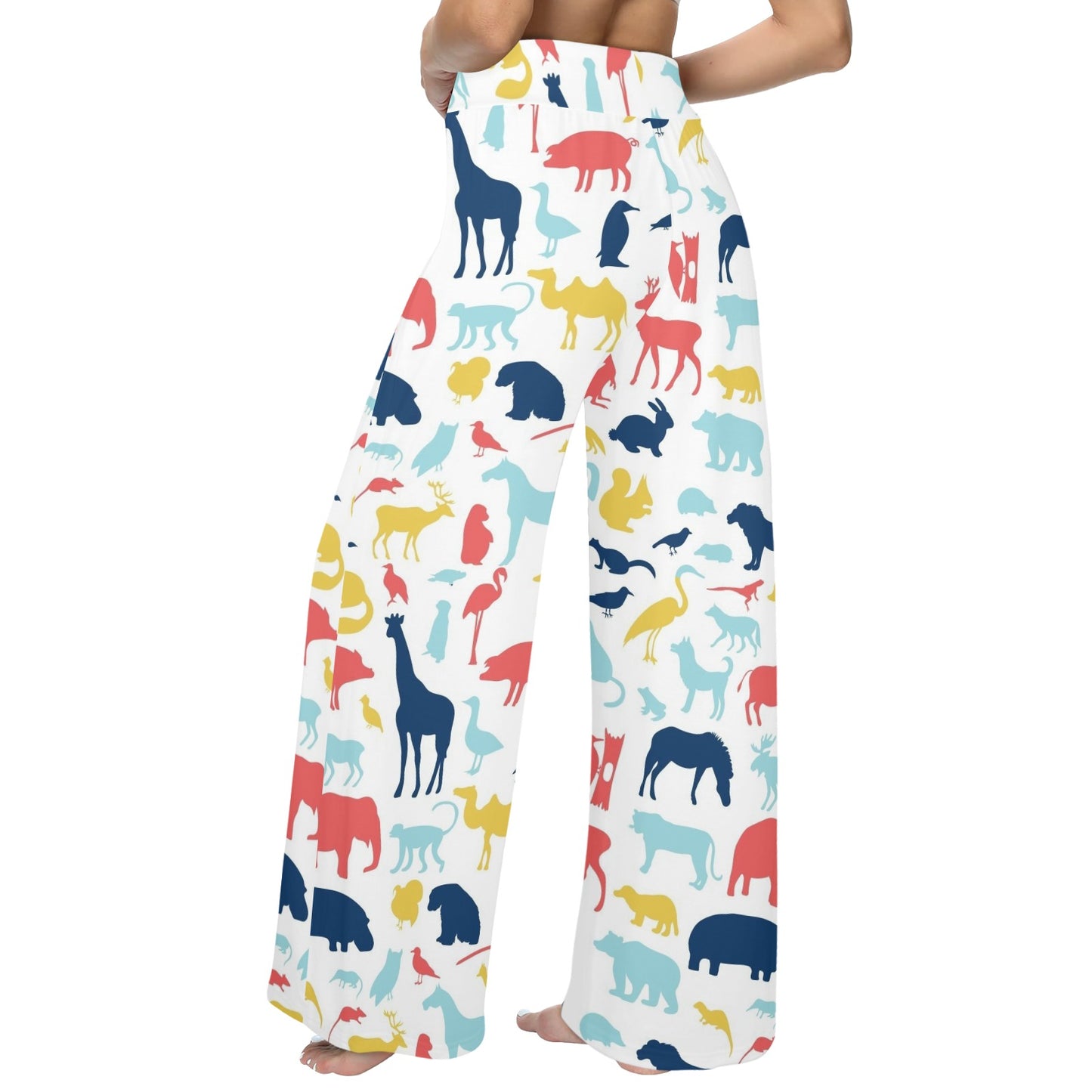 Zoo Animal Design Print Pattern JJ0409 Women's Wide Leg Lounge Pants
