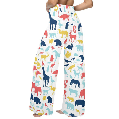 Zoo Animal Design Print Pattern JJ0409 Women's Wide Leg Lounge Pants