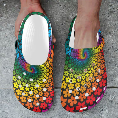 Flower Power Rainbow Spiral Print Unisex Clogs Shoes