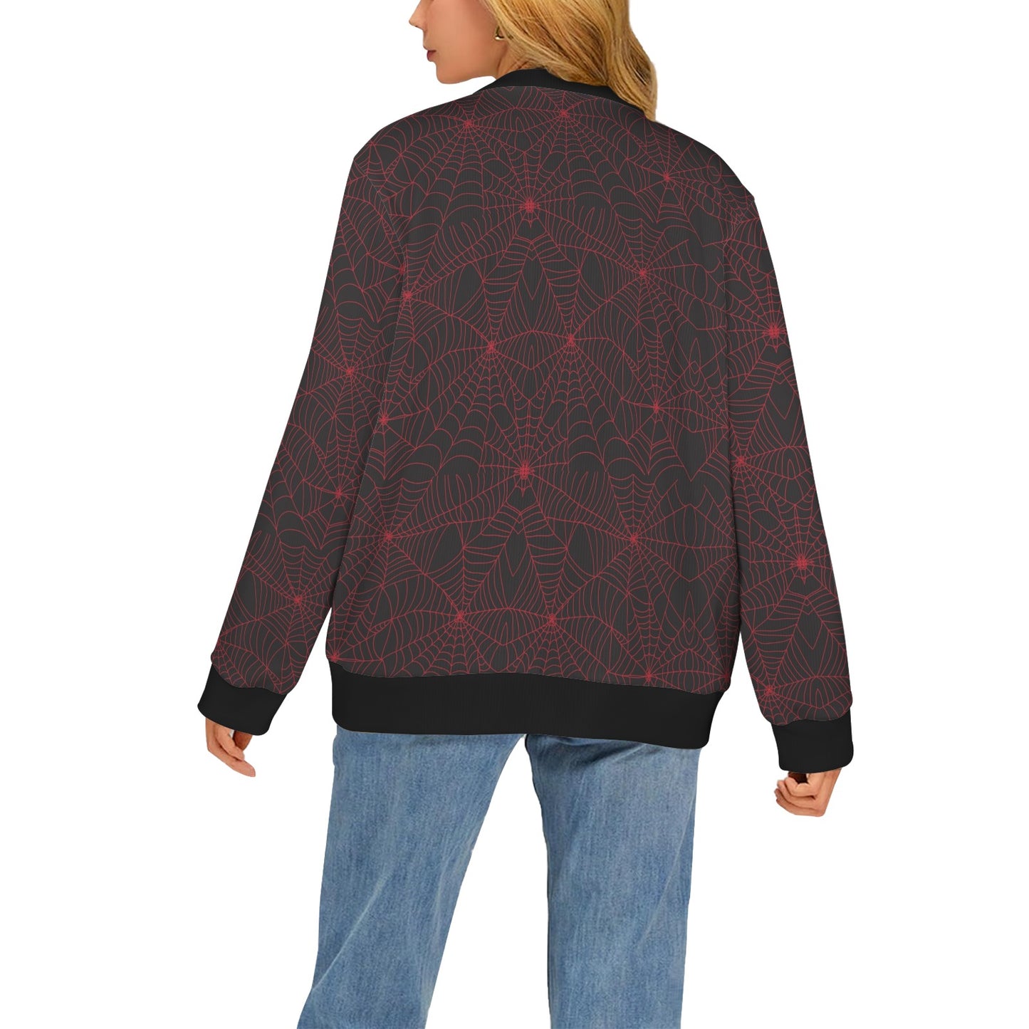 Spider Web Red Print Design LKS302 Women's Cardigan