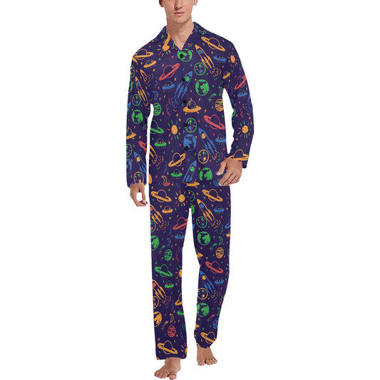 UFO Space Rocket Print Design LKS302 Men's Long Pajama Set