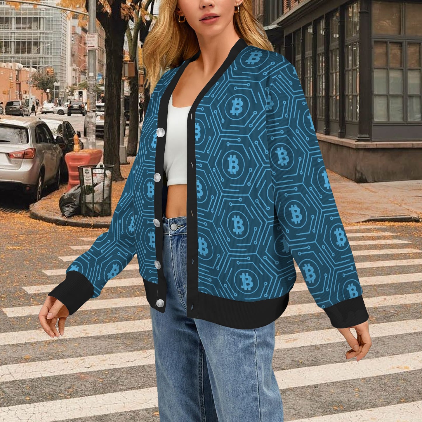 Cryptocurrency Pattern Print Design 04 Women's Cardigan