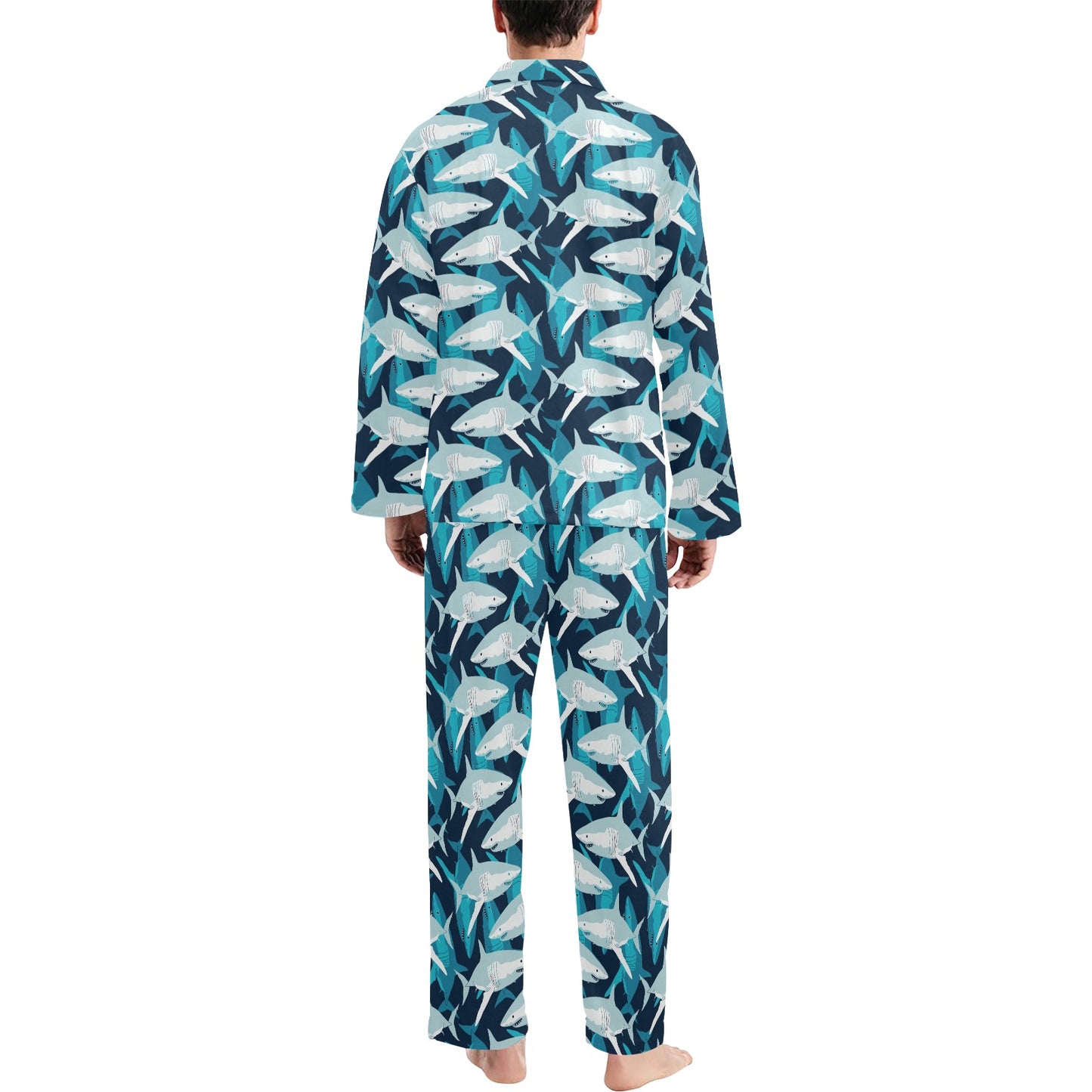Shark Design Print Men's Long Pajama Set
