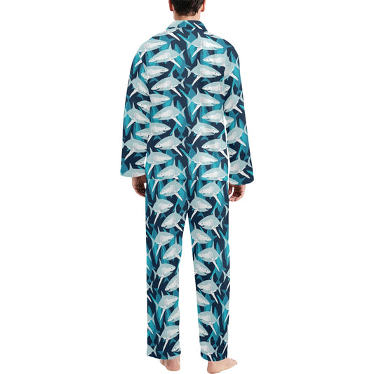 Shark Design Print Men's Long Pajama Set