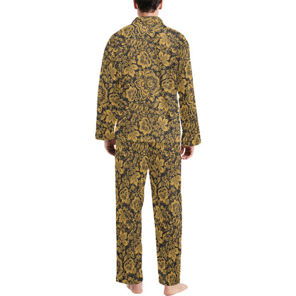 Brocade Gold Pattern Print Design 01 Men's Long Pajama Set