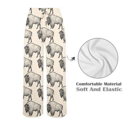 Bison Pattern Print Design 02 Women's Wide Leg Lounge Pants