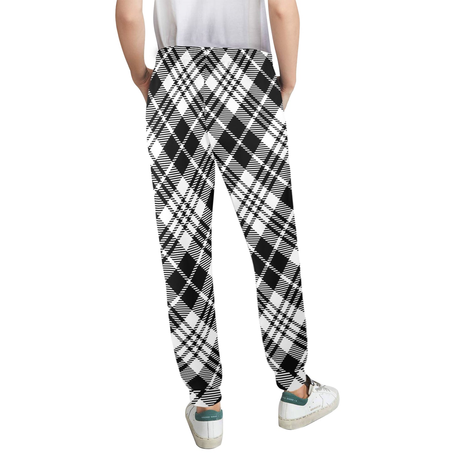 Plaid Black White Pattern Print Design A02 Women's Casual Track Pants