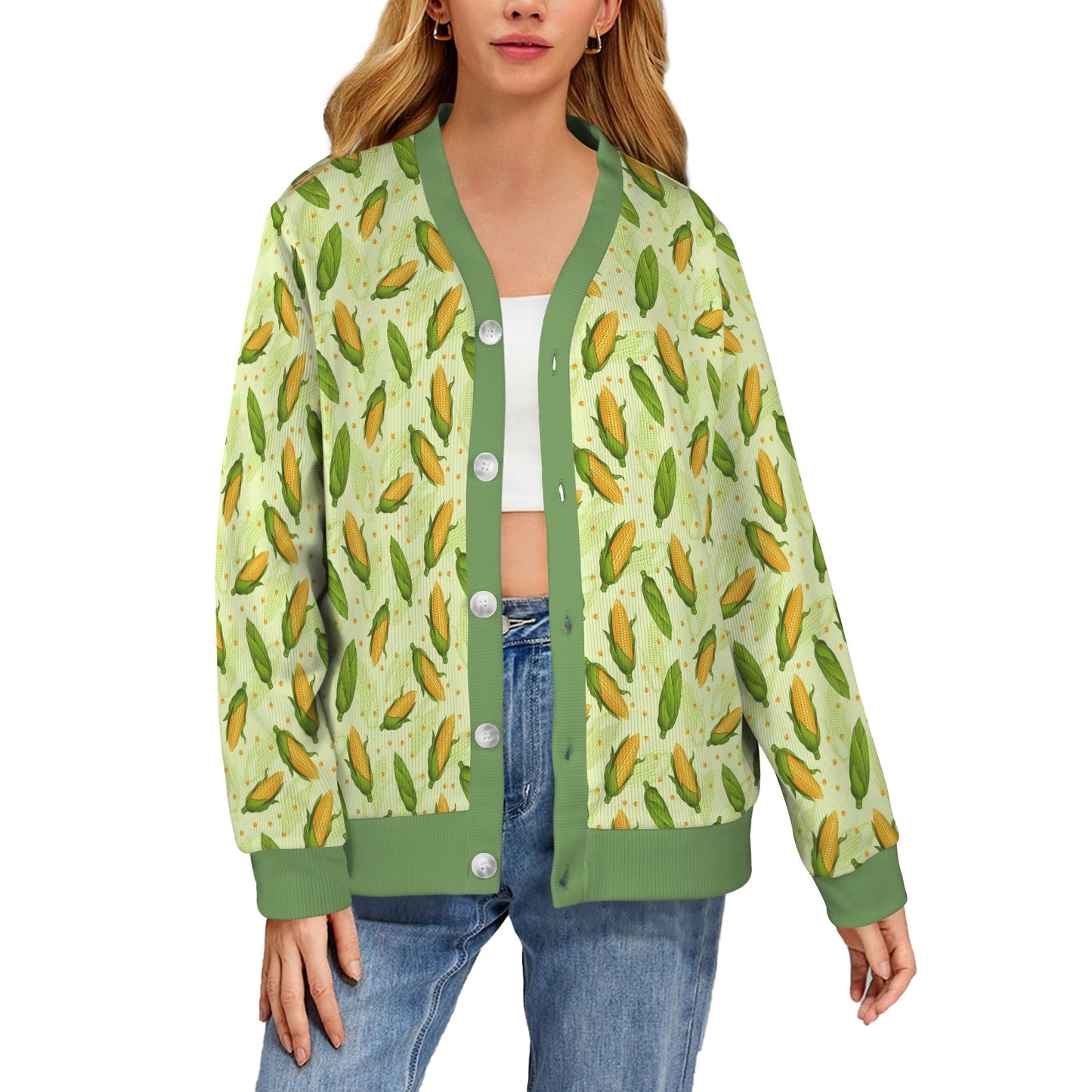 Agricultural Fresh Corn cob Print Pattern Women's Cardigan
