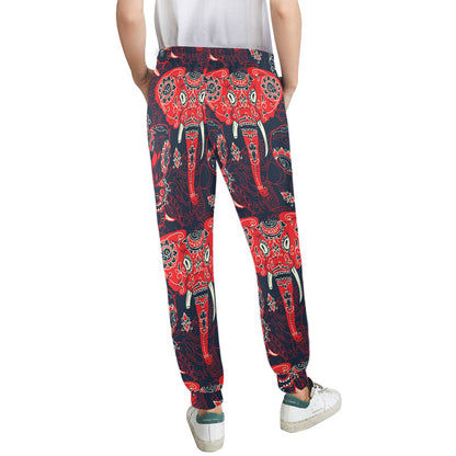 Red Indian Elephant Pattern Women's Casual Track Pants