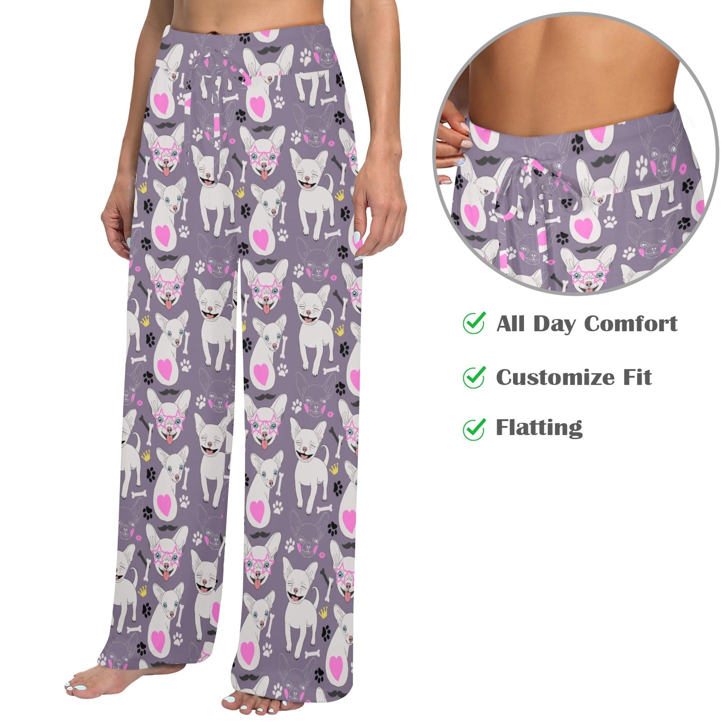 Chihuahua Happy Pattern Women's Wide Leg Lounge Pants